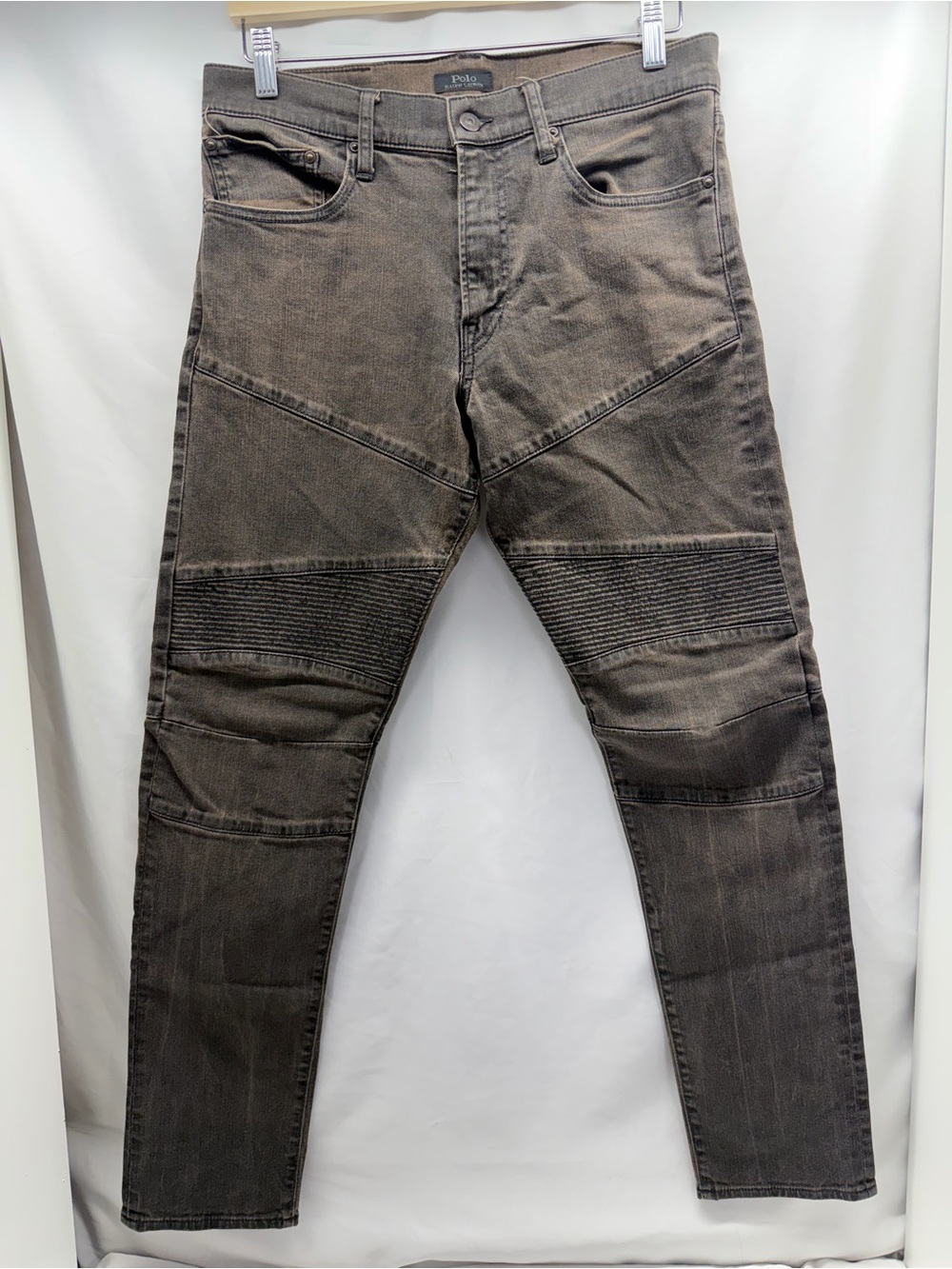 Ralph Lauren Men's Black-Brown Washed Skinny Moto Jeans